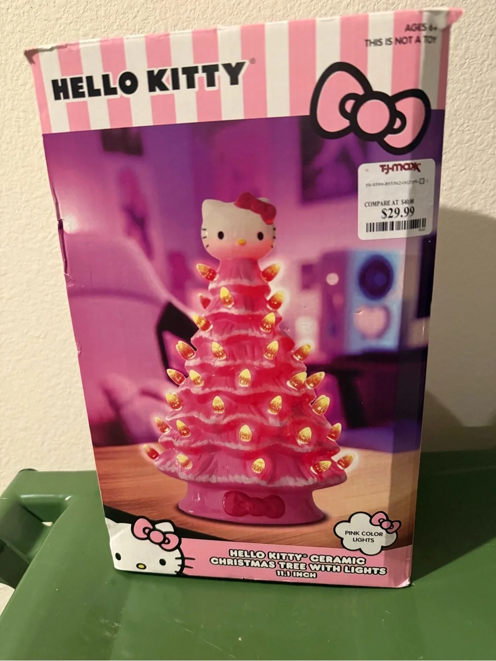 Hello Kitty Pink Tree Figurine with Red Bulb Lights